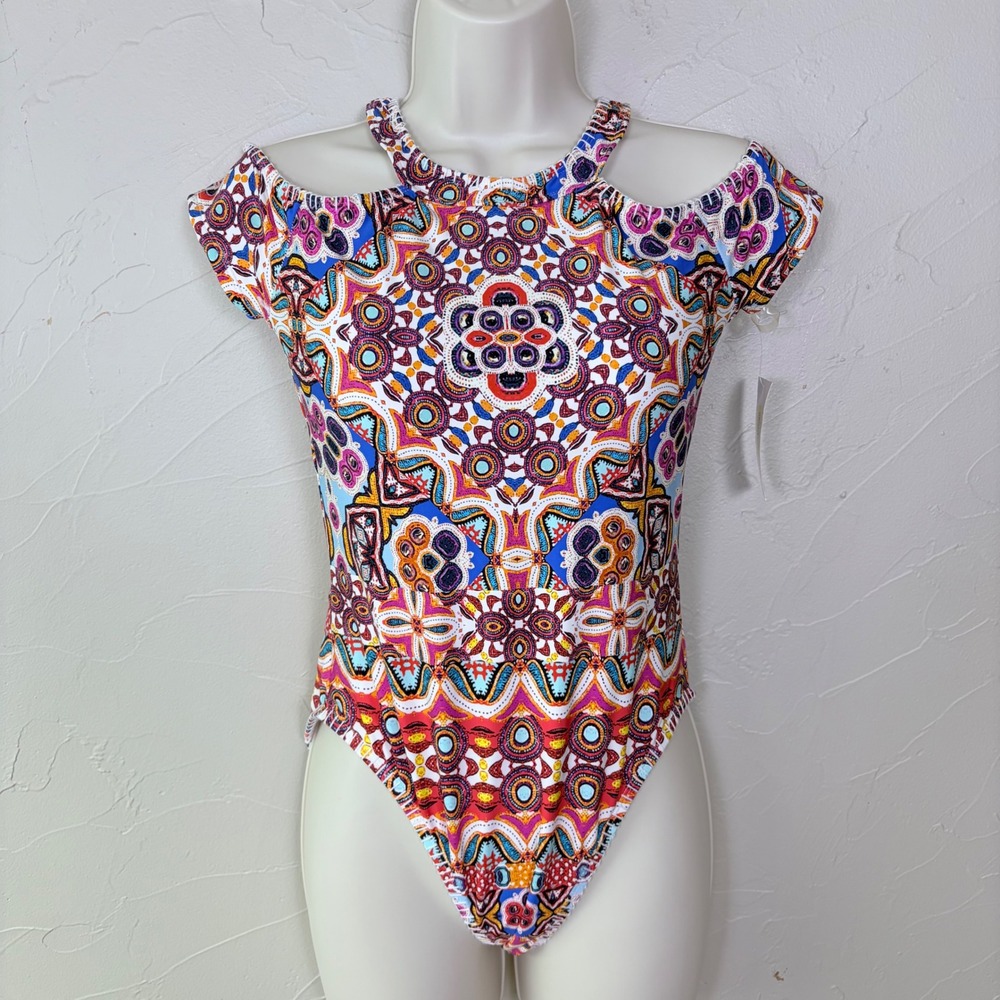 NWT Kenneth Cole Reaction One Piece Swimsuit Womens Medium Multi Color Boho $119